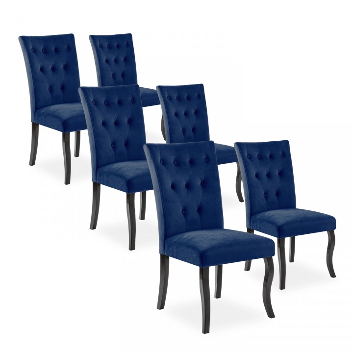 Lot de 6 chaises capitonnées Chaza Velours Bleu