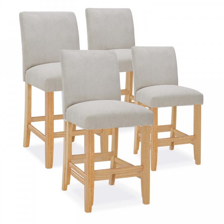 Lot de 4 chaises de bar en bois Rosie velours côtelé Beige - H65cm