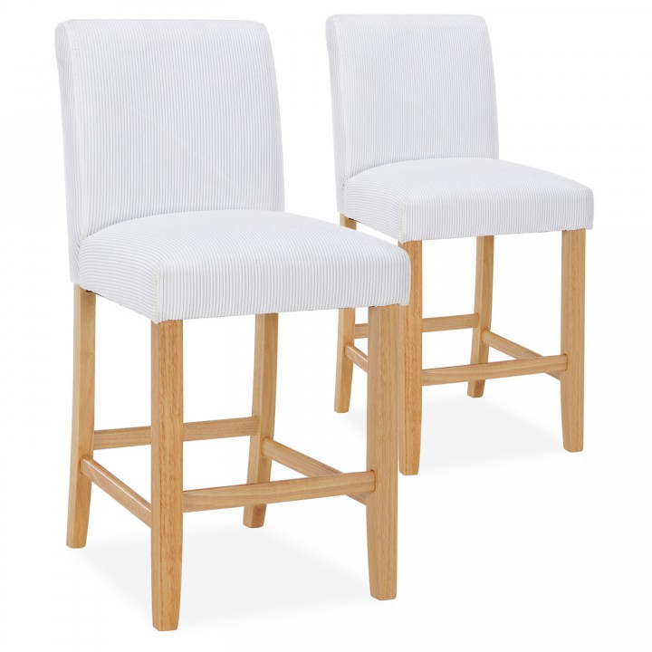 Lot de 2 chaises de bar en bois Rosie velours côtelé Blanc - H65cm