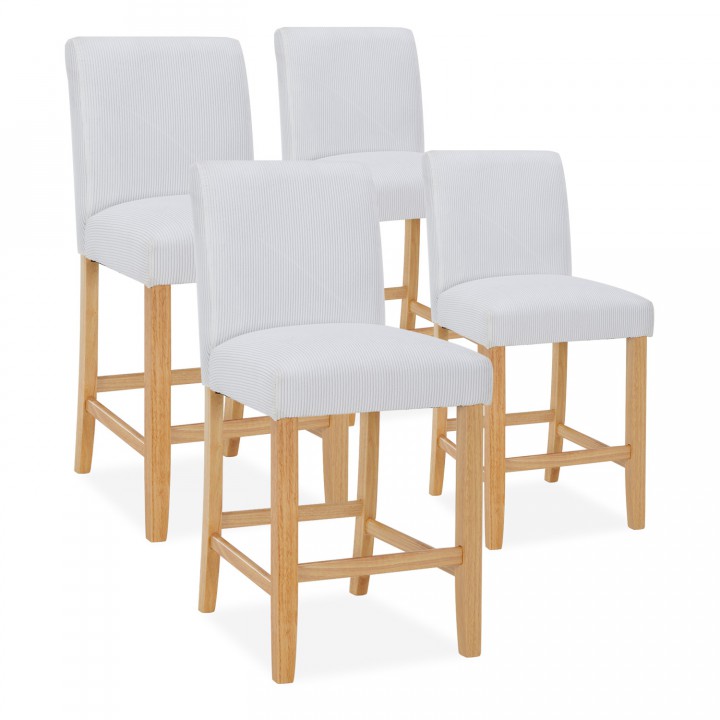 Lot de 4 chaises de bar en bois Rosie velours côtelé Blanc - H65cm