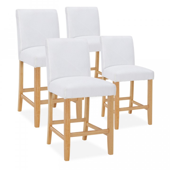 Lot de 4 chaises de bar en bois Rosie velours côtelé Blanc - H65cm