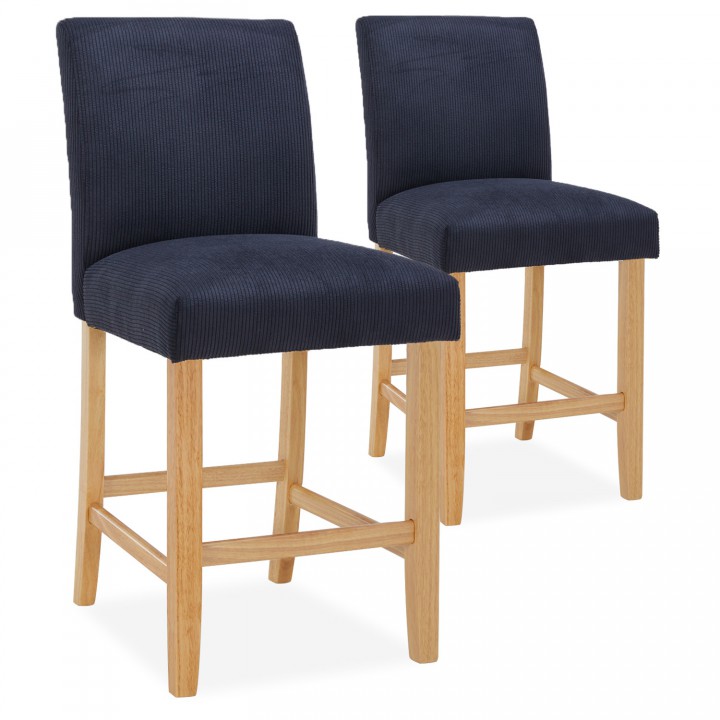 Lot de 2 chaises de bar en bois Rosie velours côtelé Noir - H65cm