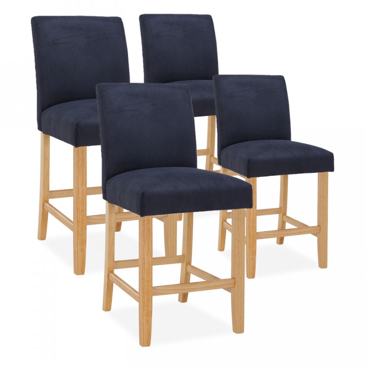 Lot de 4 chaises de bar en bois Rosie velours côtelé Noir - H65cm