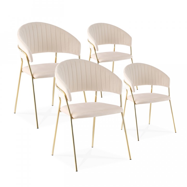 Lot de 4 chaises Margaux velours beige pieds or