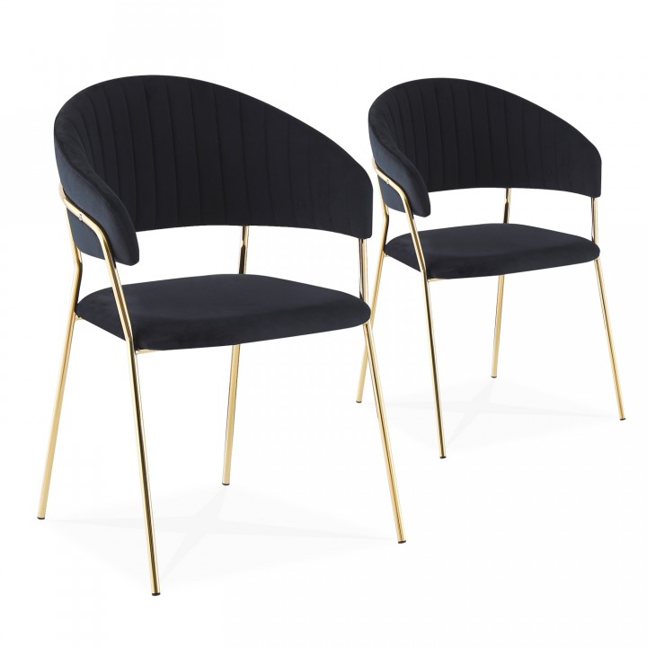 Lot de 2 chaises Margaux velours noir pieds doré