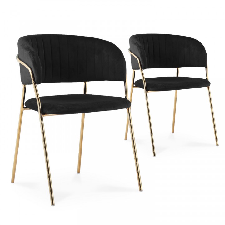 Lot de 2 chaises Margaux velours noir pieds or