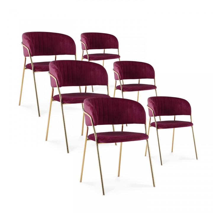 Lot de 6 chaises Margaux velours rouge pieds or