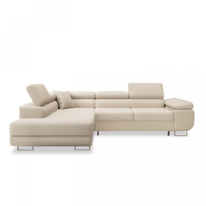 Canapé d'angle gauche convertible Marius bouclette Beige