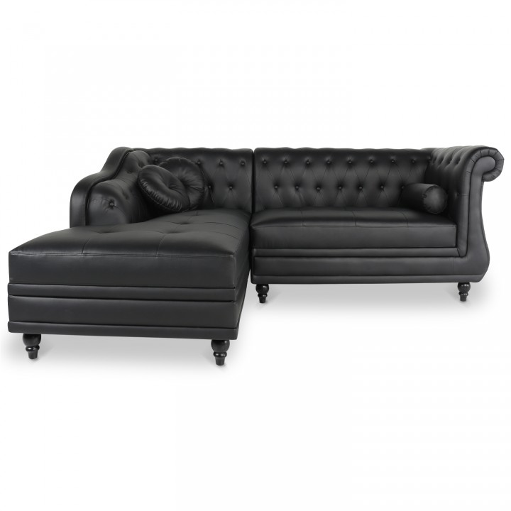 Canapé d'angle gauche Empire Noir style chesterfield