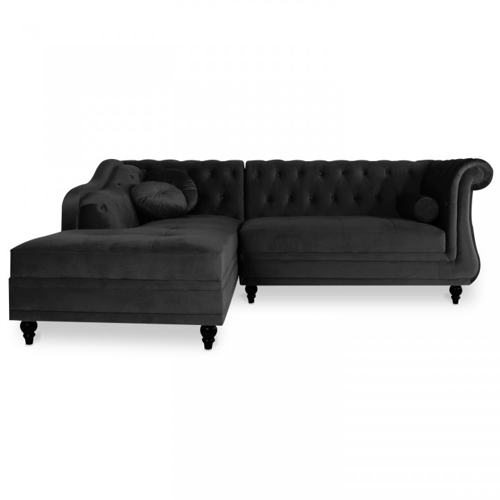 Canapé d'angle gauche Empire Velours Noir style Chesterfield