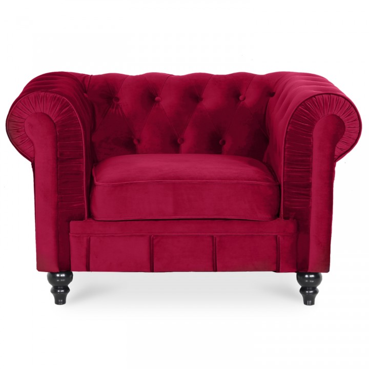 Fauteuil Chesterfield velours Altesse Rouge