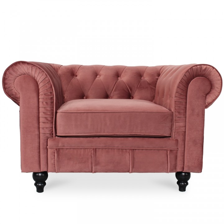 Fauteuil Chesterfield velours Altesse Vieux Rose