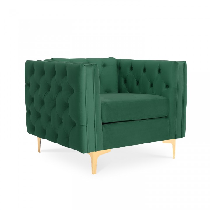 Fauteuil Edward Velours Vert pieds doré