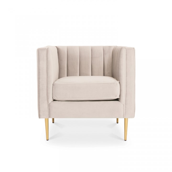 Fauteuil James Velours Beige pieds doré