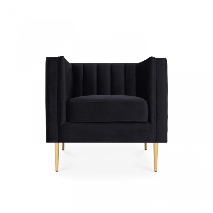 Fauteuil James Velours Noir pieds doré