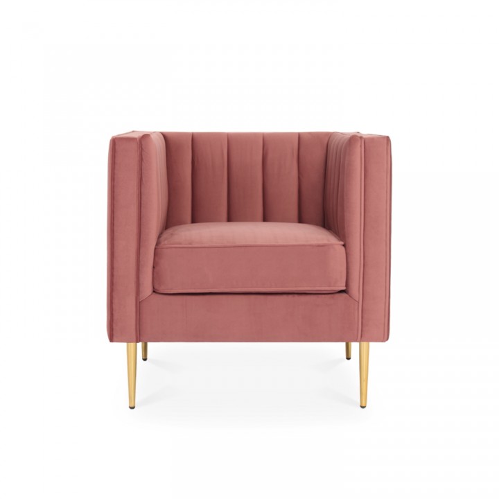 Fauteuil James Velours Vieux rose pieds doré