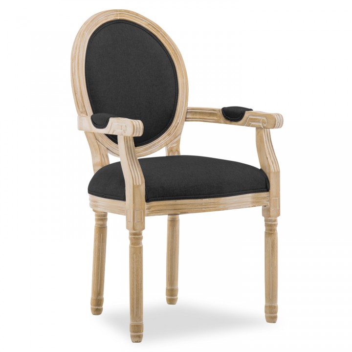 Fauteuil médaillon Louis XVI tissu Noir