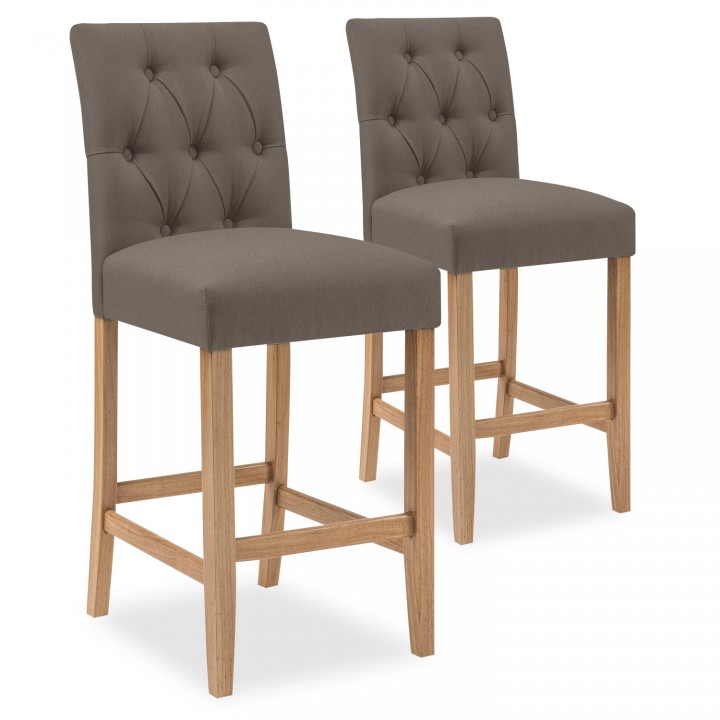 Lot de 2 chaises de bar en bois Gaya tissu Taupe - H65cm