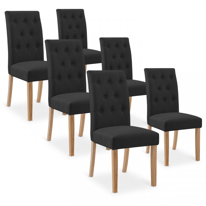 Lot de 6 chaises capitonnées Gaya tissu noir