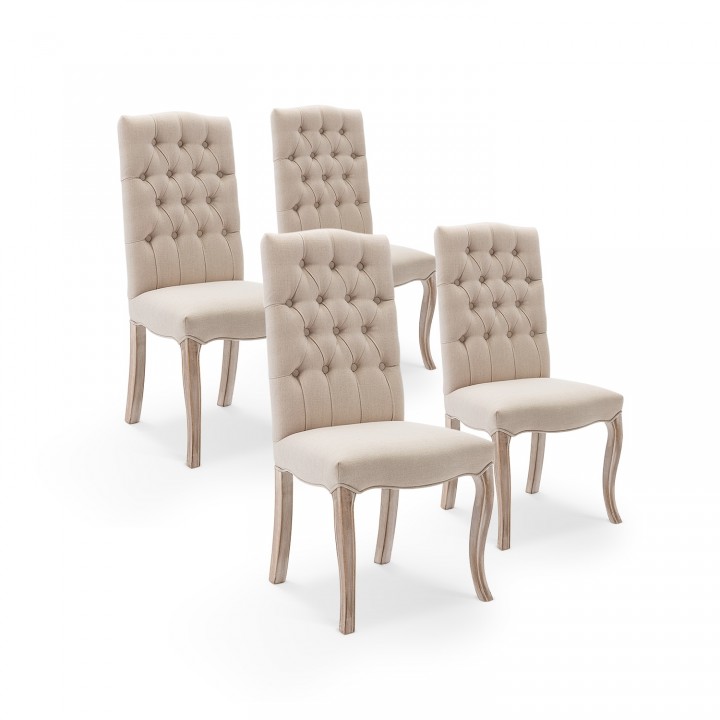 Lot de 4 chaises capitonnées Jade tissu beige