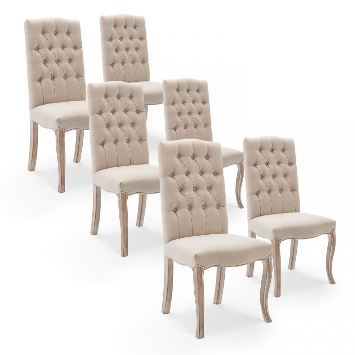 Lot de 6 chaises capitonnées Jade tissu beige