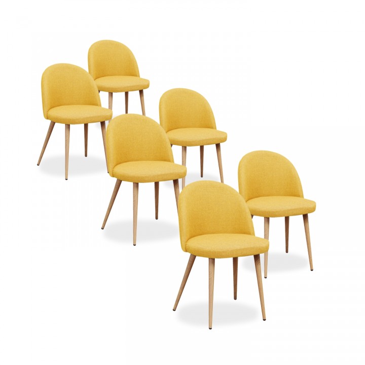 Lot de 6 chaises scandinaves Cecilia tissu Jaune