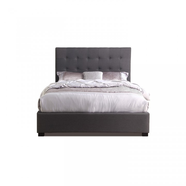 Lit Coffre Layton + Sommier 140cm Tissu Gris