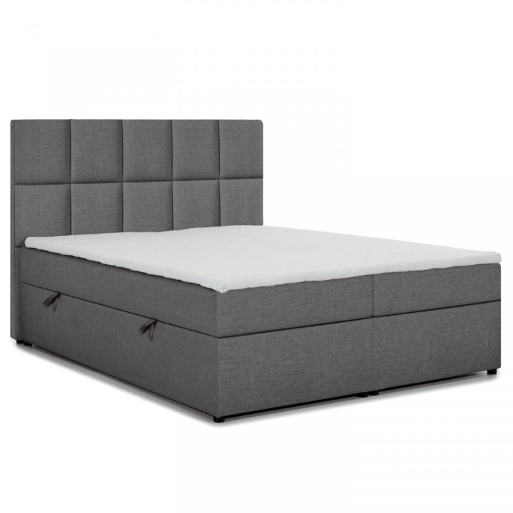 Lit coffre + matelas Eden 160cm tissu Gris Foncé