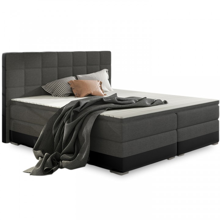 Lit coffre + matelas Aldo 180cm Gris foncé et Noir