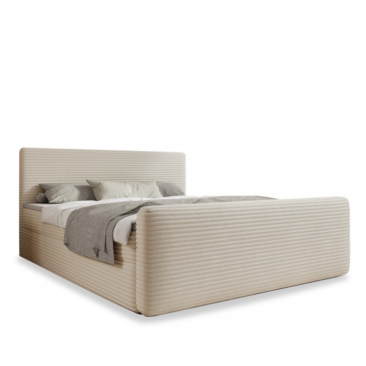 Lit coffre + matelas Napoli 140cm velours côtelé Beige
