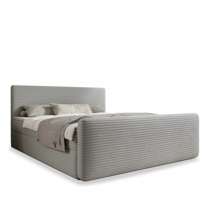 Lit coffre + matelas Napoli 180cm velours côtelé Gris Clair