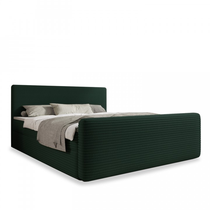 Lit coffre + matelas Napoli 180cm velours côtelé Vert