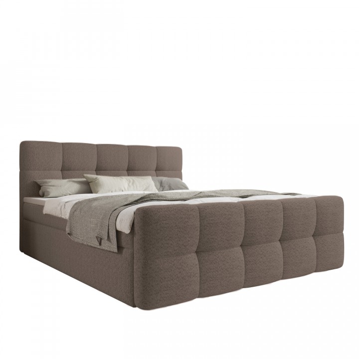 Lit coffre + matelas Volupto 140cm Bouclette Taupe