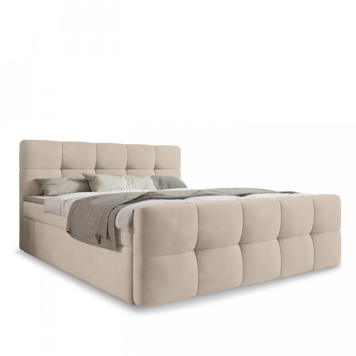 Lit coffre + matelas Volupto 140cm velours Beige