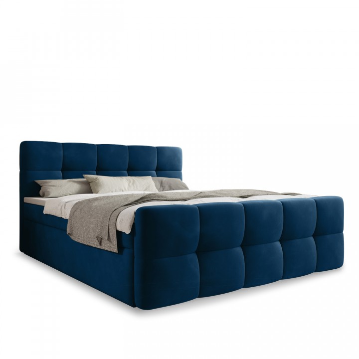 Lit coffre + matelas Volupto 160cm velours Bleu