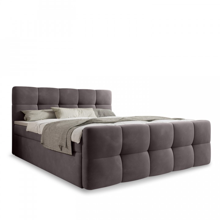 Lit coffre + matelas Volupto 160cm velours Gris