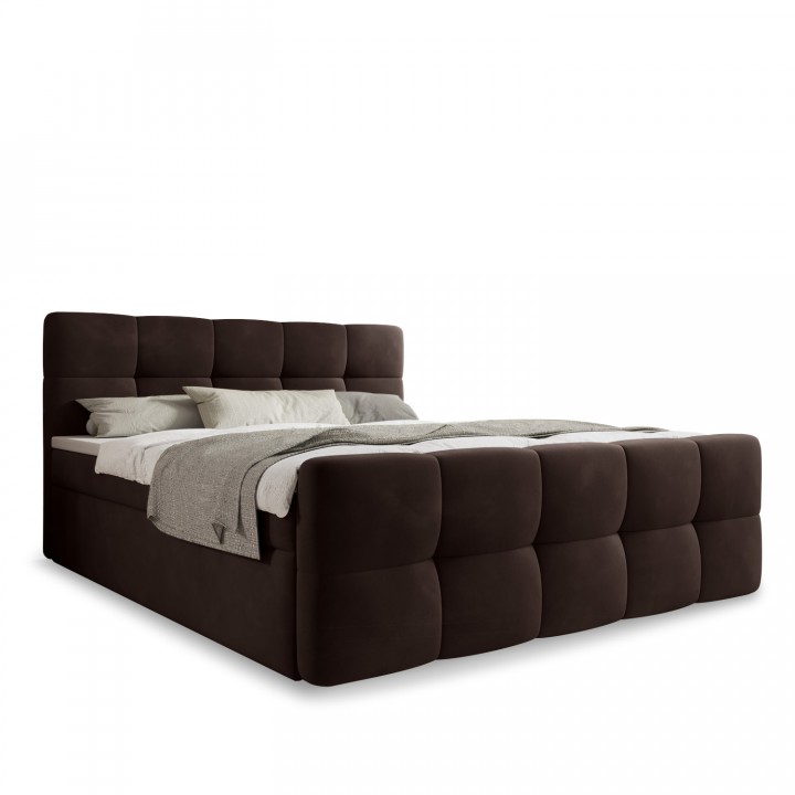Lit coffre + matelas Volupto 160cm velours Marron