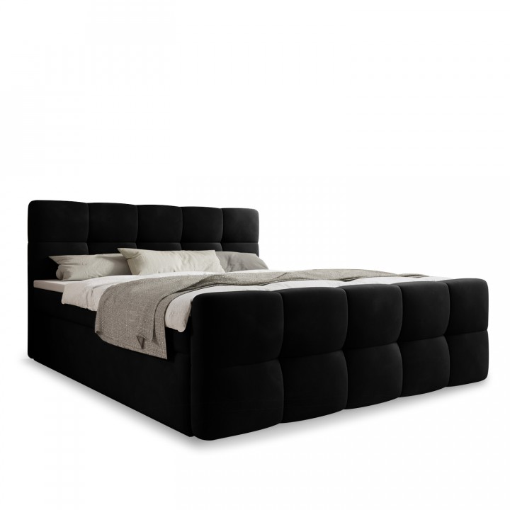 Lit coffre + matelas Volupto 160cm velours Noir