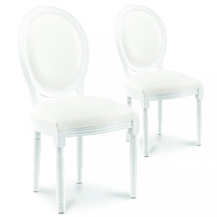 Lot de 2 chaises médaillon Louis XVI simili Blanc 