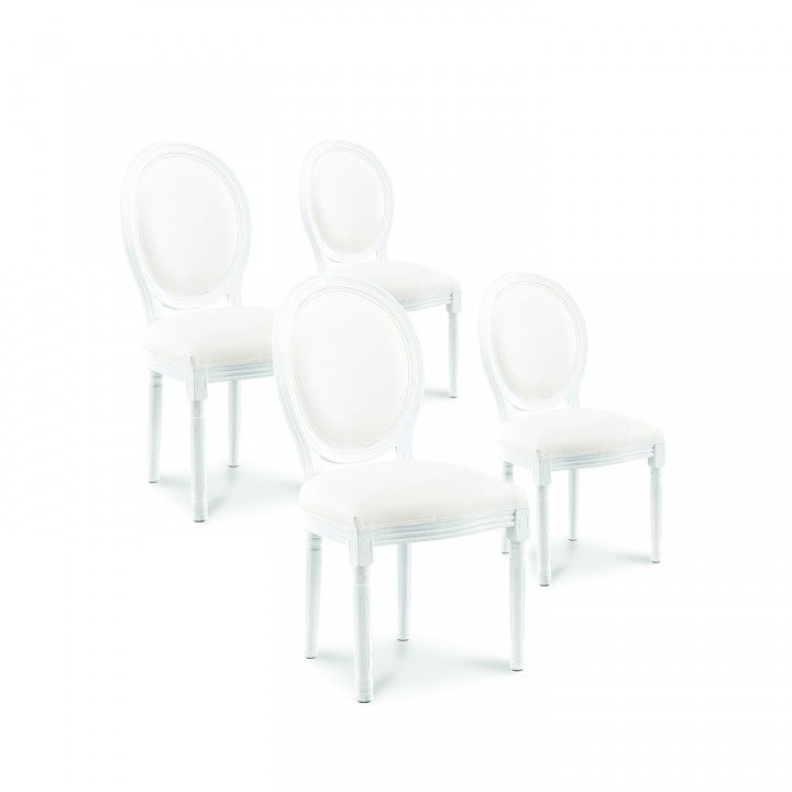 Lot de 4 chaises médaillon Louis XVI simili Blanc 