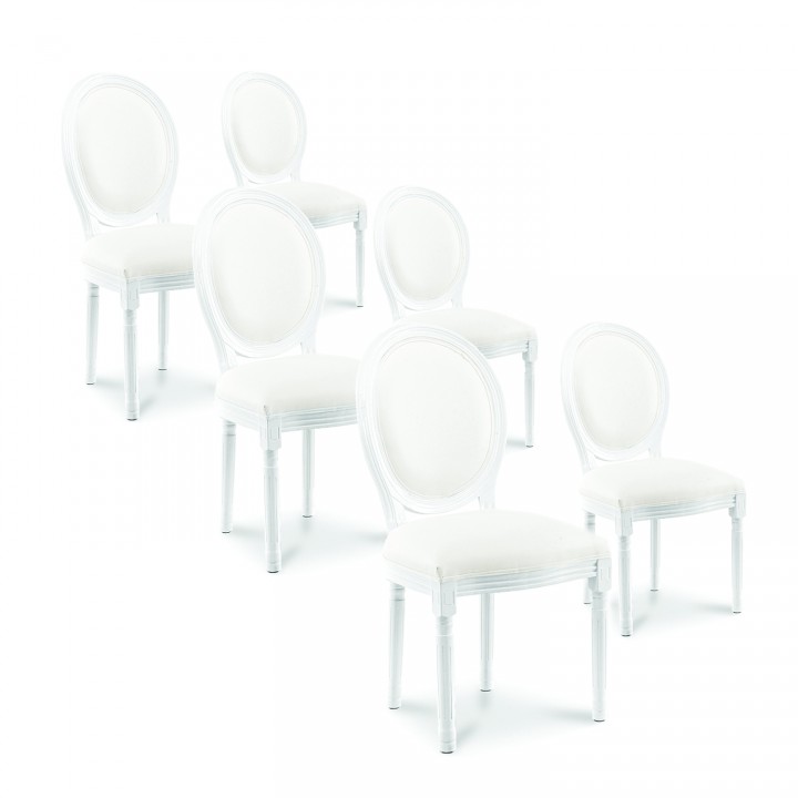Lot de 6 chaises médaillon Louis XVI simili Blanc 