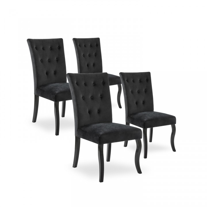 Lot de 4 chaises capitonnées Chaza Velours Noir