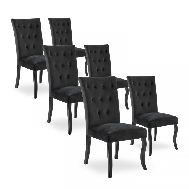 Lot de 6 chaises capitonnées Chaza Velours Noir