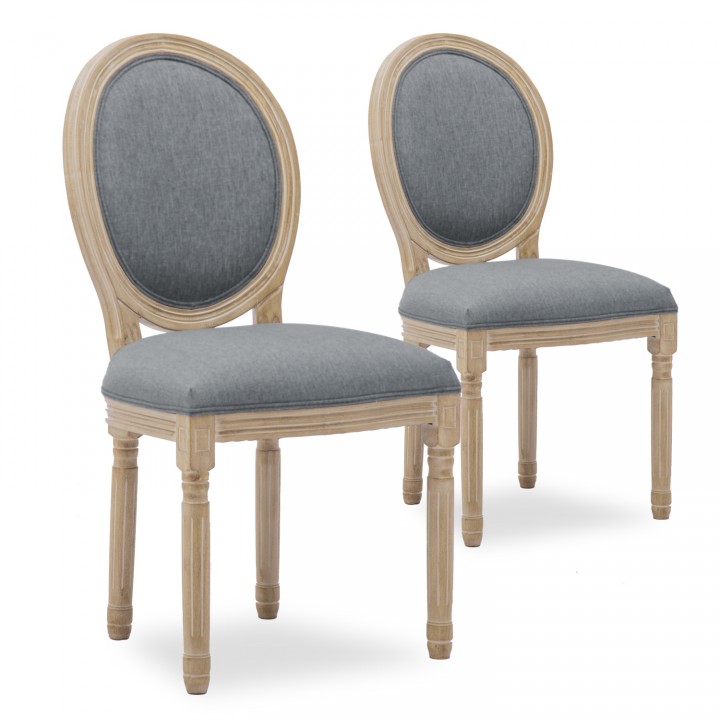 Lot de 2 chaises médaillon Louis XVI tissu Gris