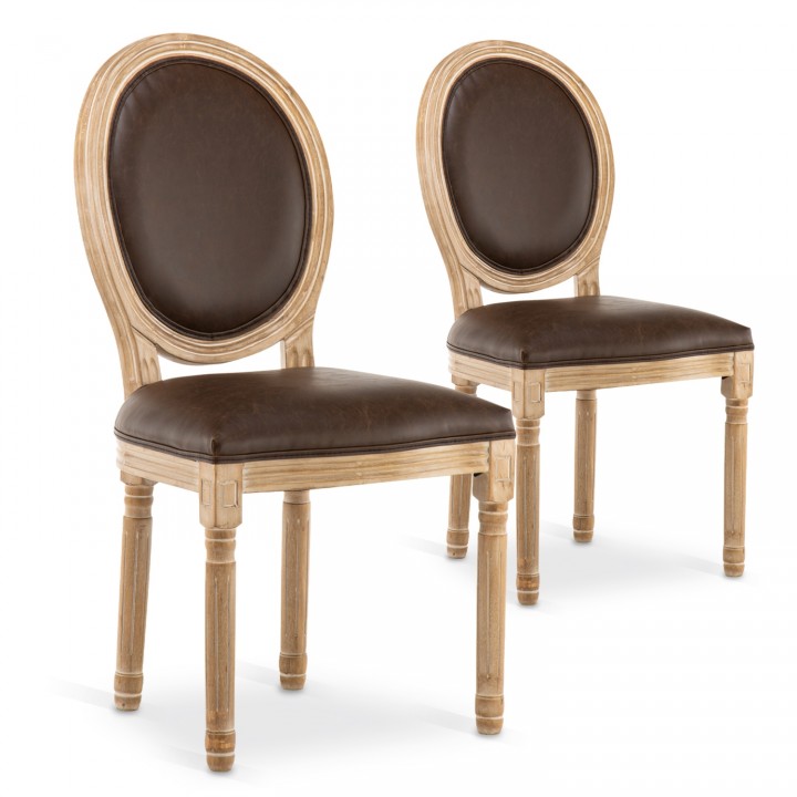Lot de 2 chaises médaillon Louis XVI Vintage Simili Marron