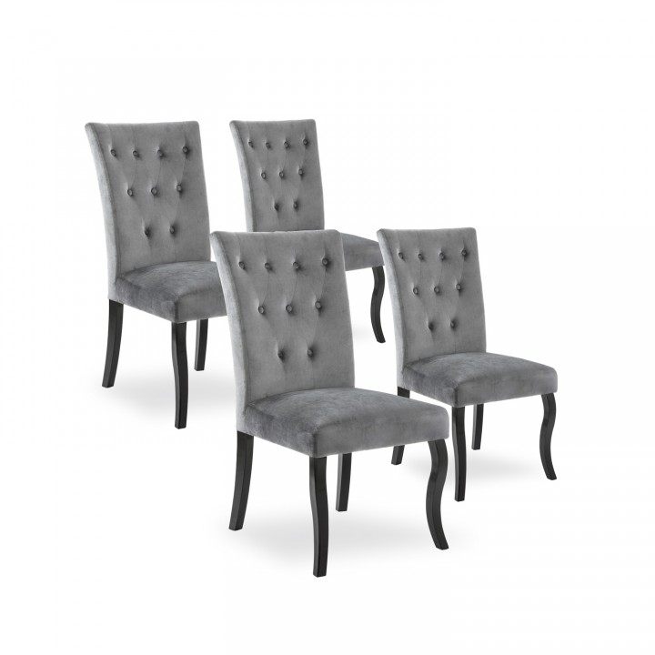 Lot de 4 chaises capitonnées Chaza Velours Gris