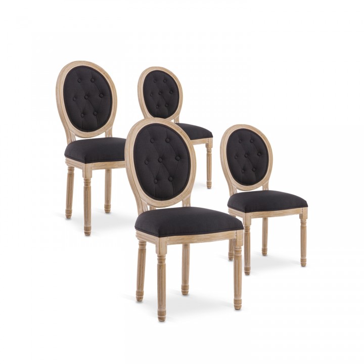 Lot de 4 chaises médaillon capitonnées Louis XVI tissu Noir