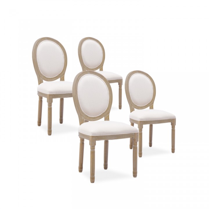 Lot de 4 chaises médaillon Louis XVI tissu Beige