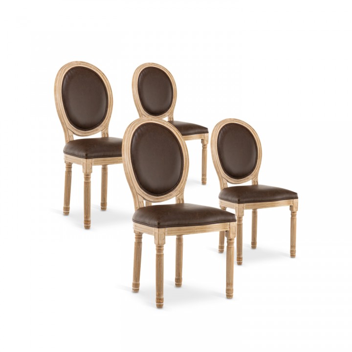 Lot de 4 chaises médaillon Louis XVI Vintage Marron