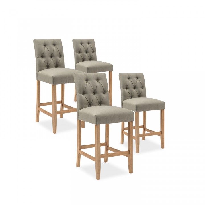 Lot de 4 chaises de bar en bois Gaya tissu Beige - H65cm